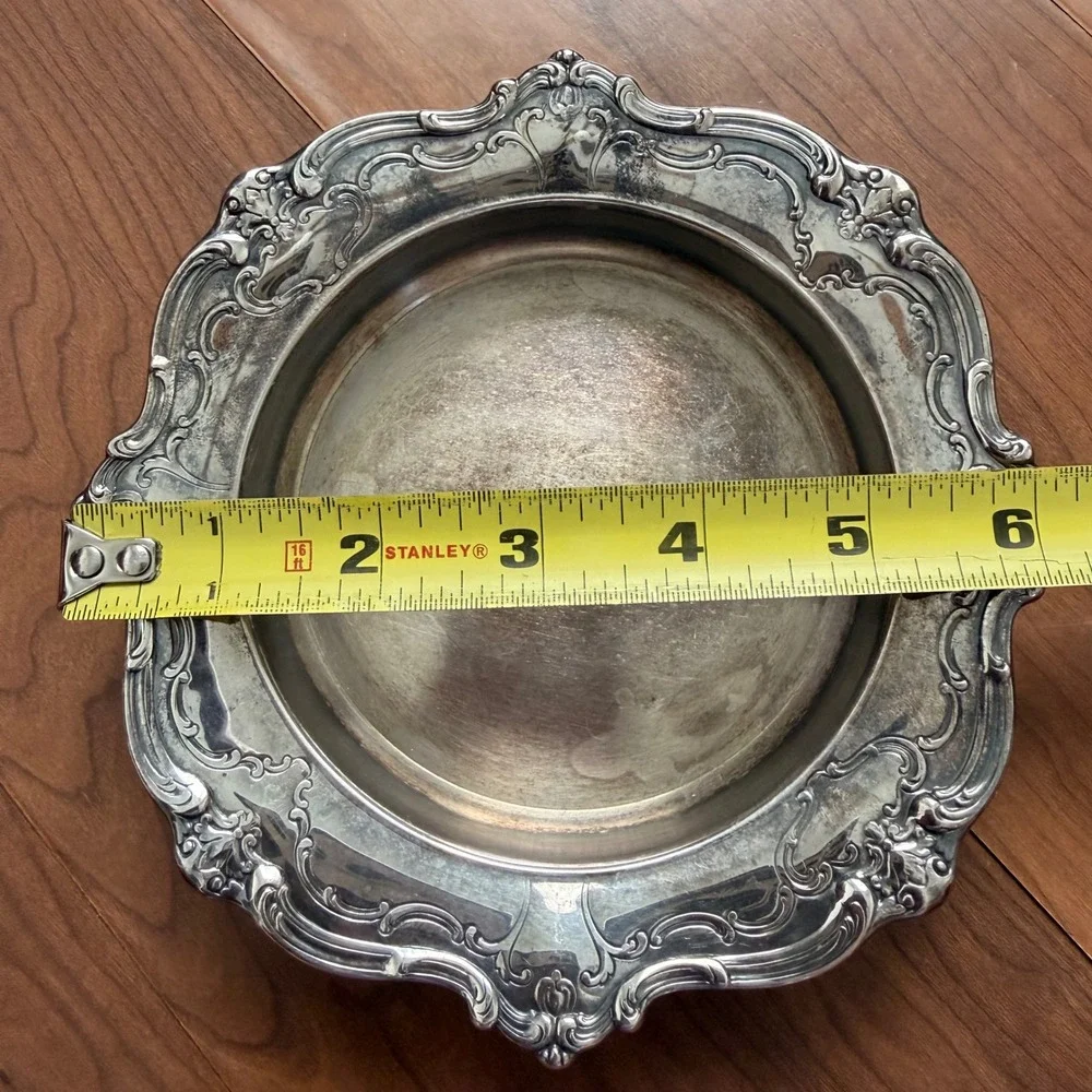 Vintage Gorham Silver Plate Round Ornate Tray Dish Scalloped Rim 6.25